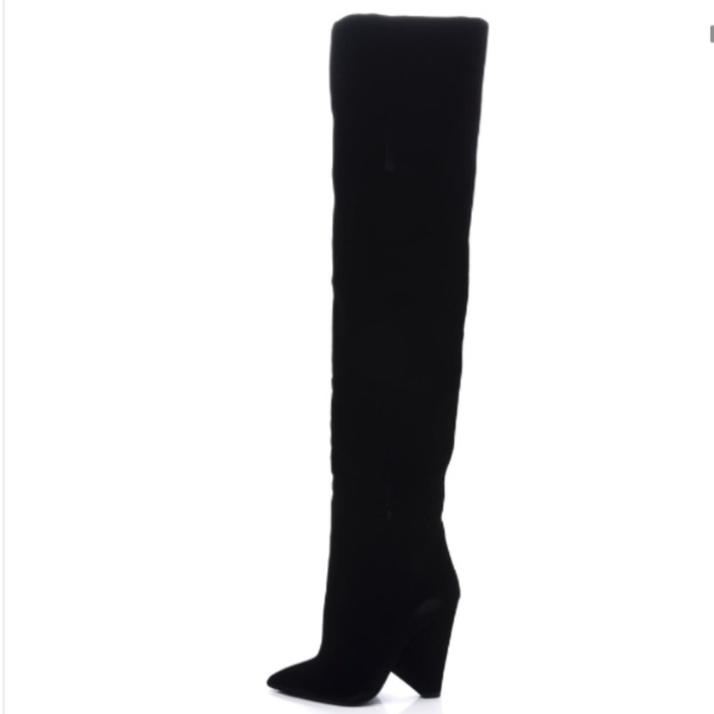 YSL Saint Laurent Niki Thigh High Boots Velvet 37